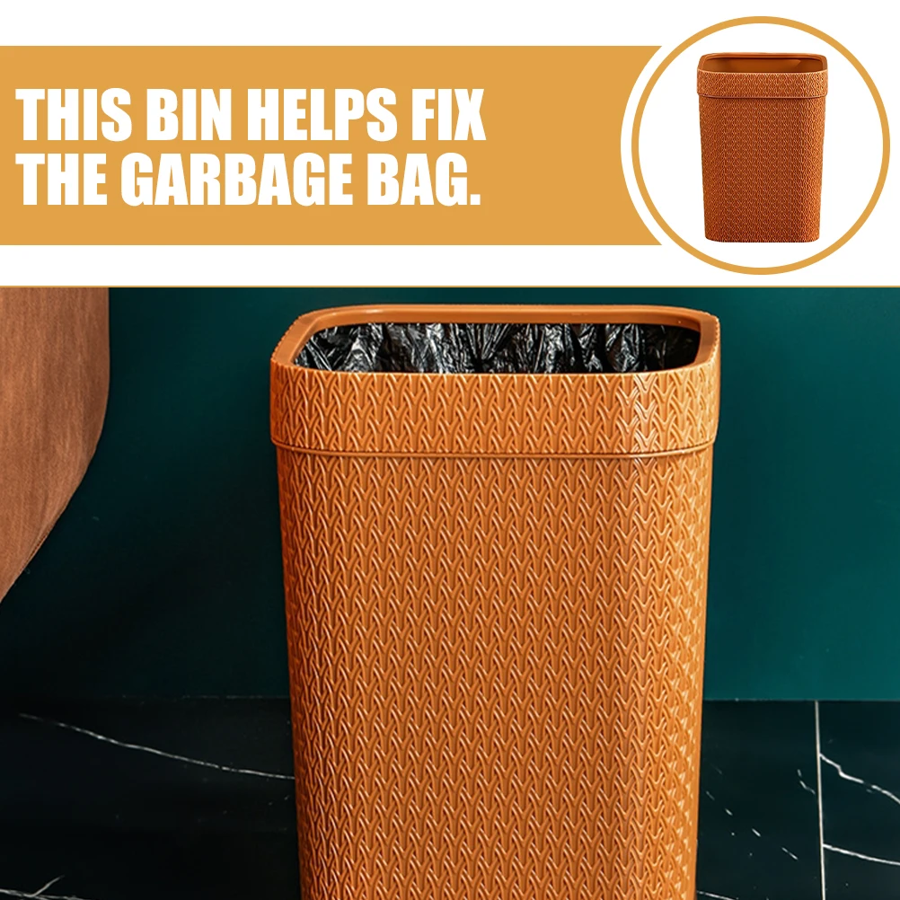 

Imitation Rattan Woven Trash Can Decorative Garbage Bin for Living Room Kitchen Office Lidless Pressure Ring Orange Wicker PP