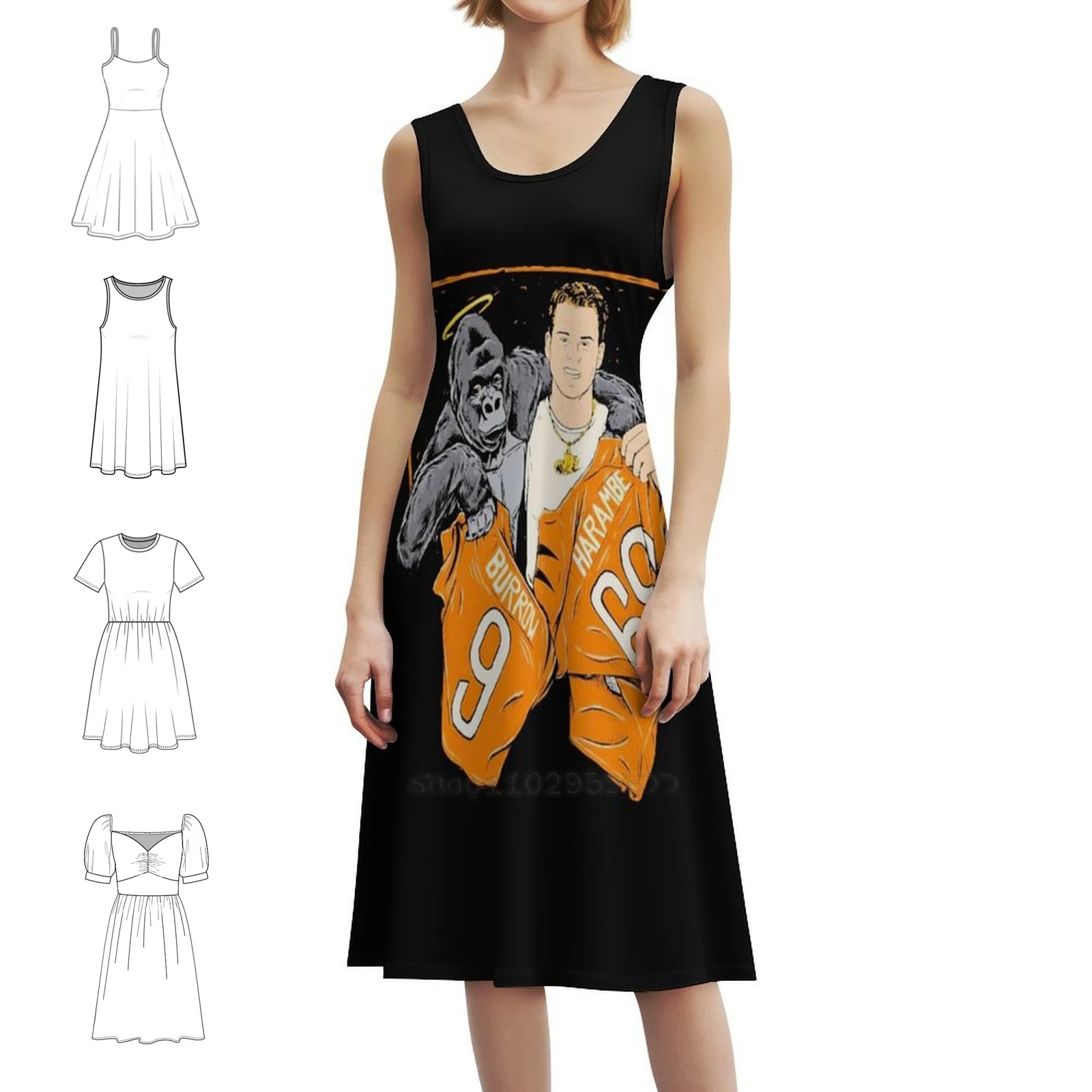 

The Cincinnati Jersey Swap Joe Burrow And Harambe Shirt Sexy Vacation Dress For Women Beach Party Birthday Mini Dress The