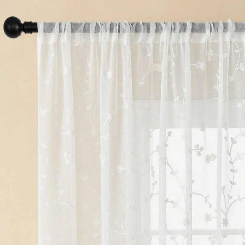Modern Nordic Vine Pattern Jacquard Sheer Curtain, Sunshade for Living Room Bedroom Balcony, 1pc Window Drapes