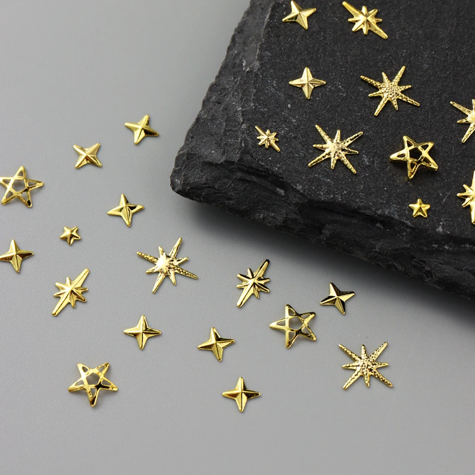 6 Sztuk Ozdób do Paznokci w Kształcie Gwiazd, Metalowe Gwiazdki, Zawieszki, Biżuteria do Paznokci, Nity, Akcesoria ze Stopu, Materiały do Manicure