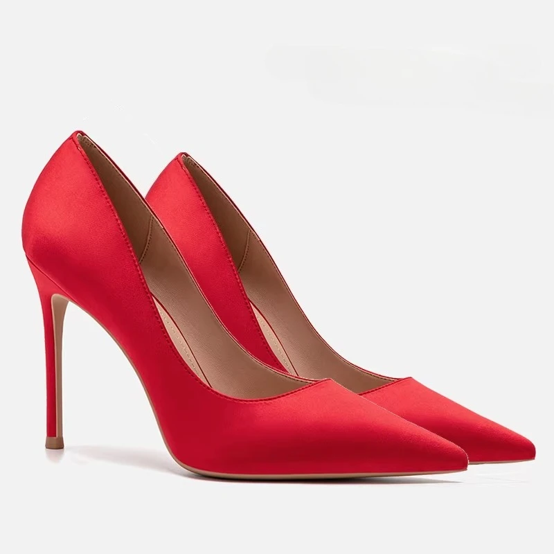 

Red High Heels for Women, Stiletto Pointed Toe, New Autumn Sexy Versatile Genuine Leather PumpsFrench Style Shallow Mouth Shoes