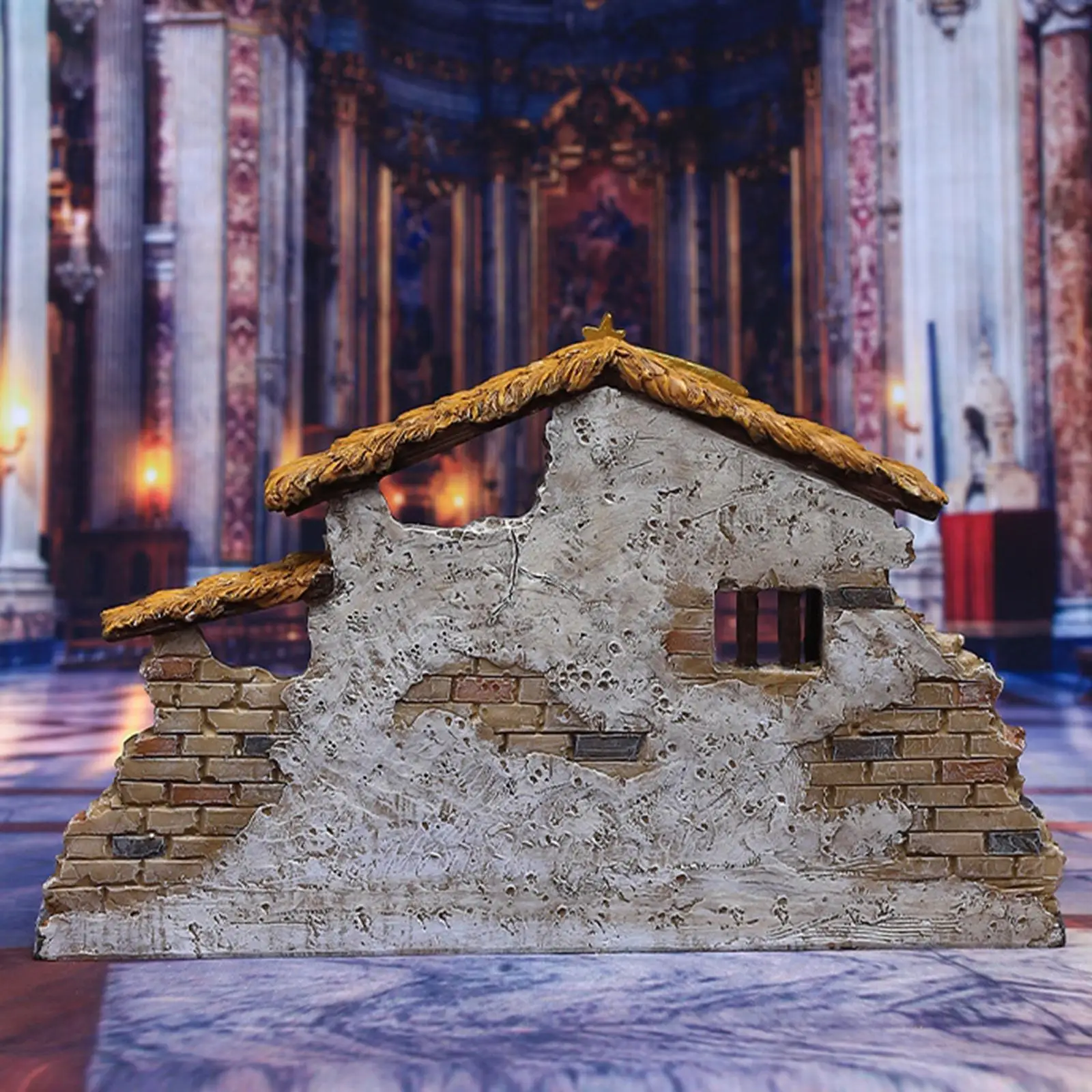Nativity Scene Tabletop Shed Figurine Resin Sculpture Decorative Ornament for Bedroom Living Room Christmas Setup