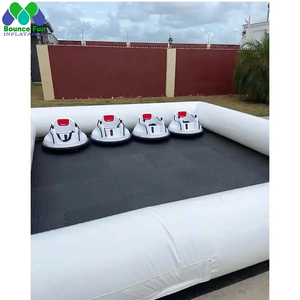 New Pvc White Black Mini Inflatable Bumper Car Arena Airtight Kid Hire Party Go Kart Race Track For Outdoor Party Event Rental