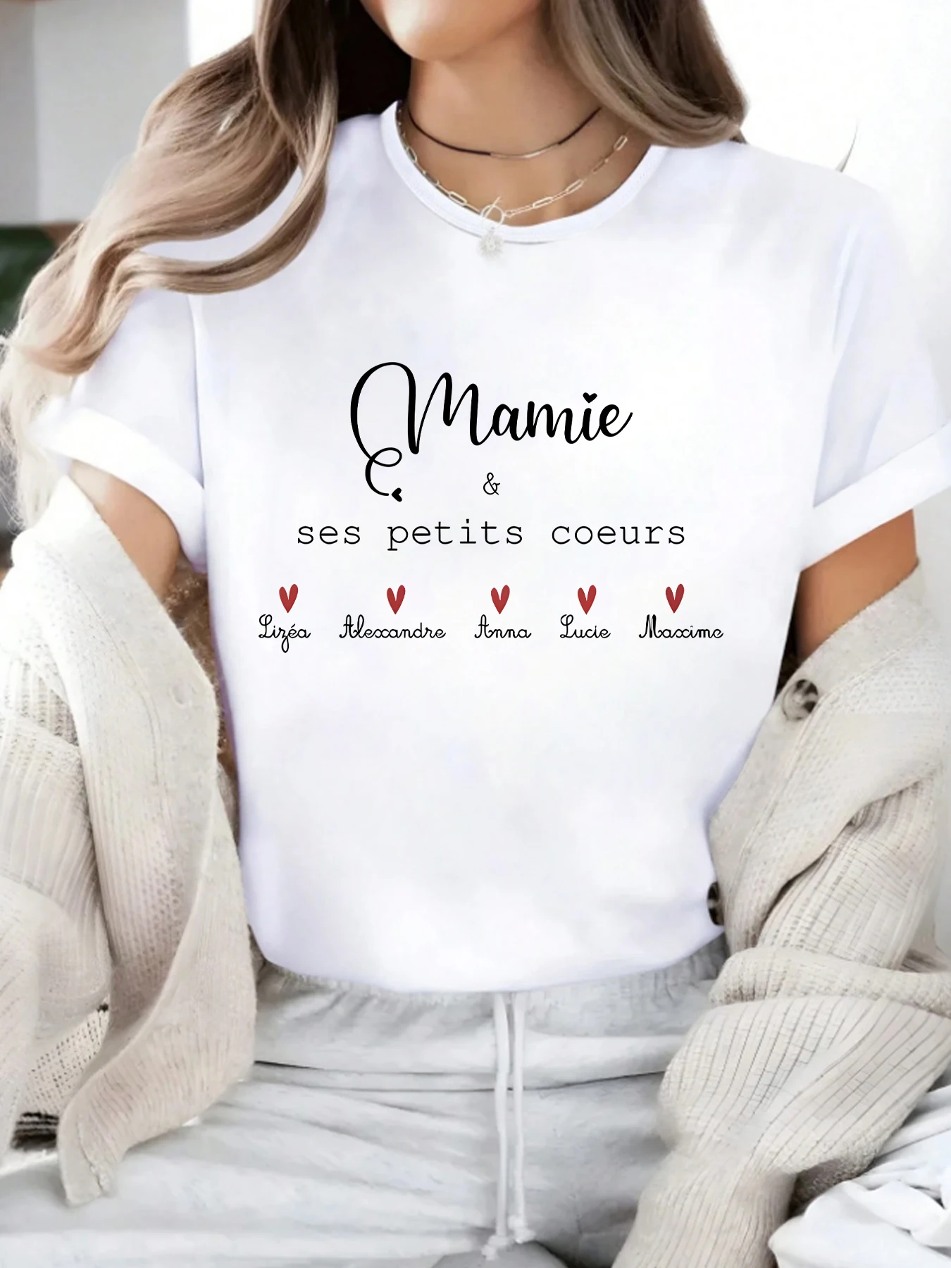 

English letters Plus size women's round neck short sleeve T-shirt with elastic half sleeves and trendy prints