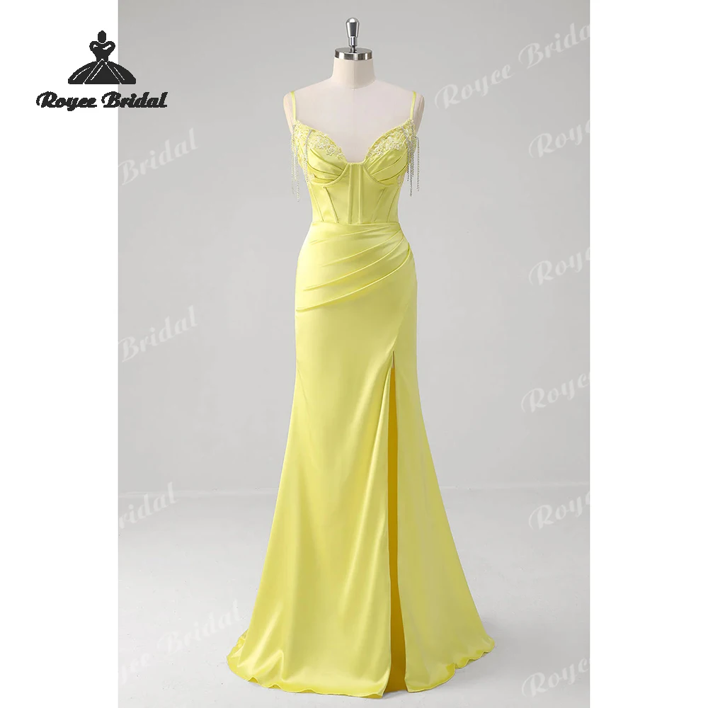 

Slit Beaded Mermaid Prom Dresses 2026 Spaghetti Straps Formal Evening Gowns Customized платье на выпускной