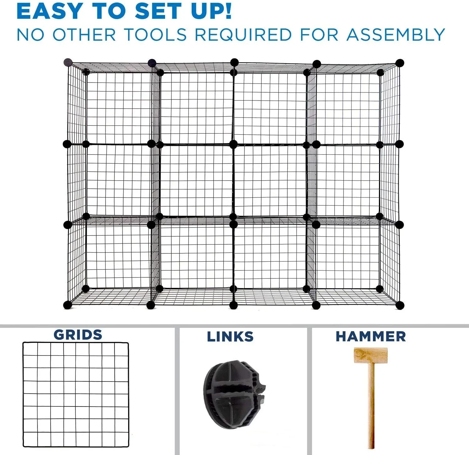 'Hot Selling Stack Wire Cube Organizer Black Grid Panels Plant Decoration Shelf