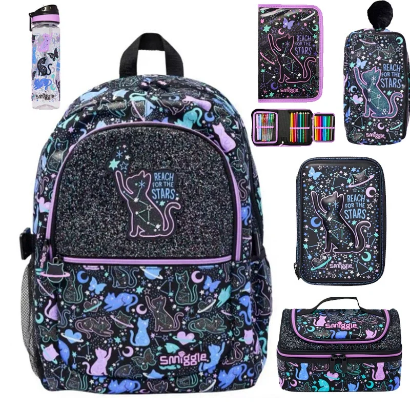 

Smiggle Children's Backpack Set with Stars Motif Genuine Australia Stationery Includes School Bag Lunch Bag Pencil Case for Kids