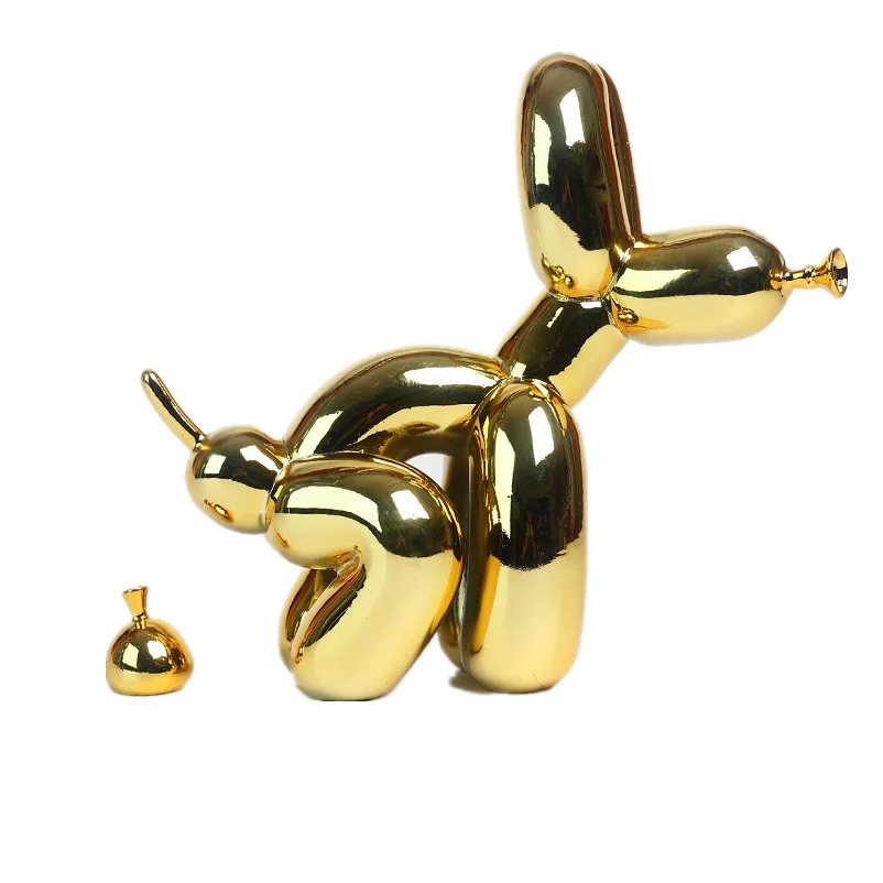 Animals Figurine Resin Cute Shiny Balloon Dog Shape Statue Art Sculpture Figurine Craftwork Home Decor with Antiskid Mat Lucky