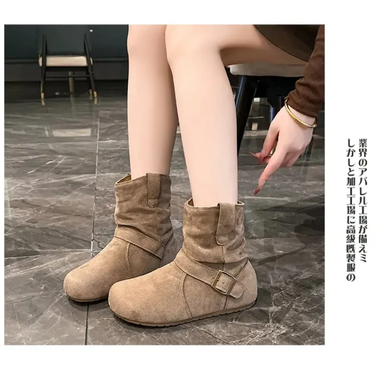 الرجعية النمط الغربي الأحذية النسائية حجم كبير 41 حزام مشبك المخملية الأحذية الجلدية الخريف الشتاء نمط جديد Meral الرياح #3