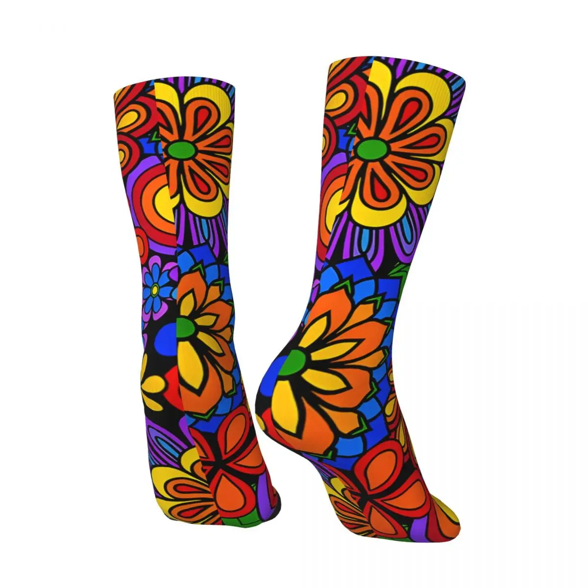 Crazy compression Rainbow Flower Power Hippie Bohemian Art Sock for Men Harajuku Quality Pattern Crew Sock Novelty