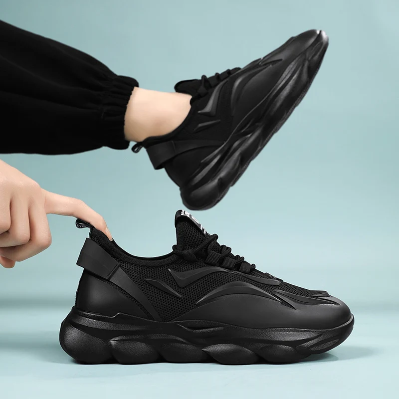 Men's Breathable Mesh Running Trainers With Durable Thick Sole_voghion.com