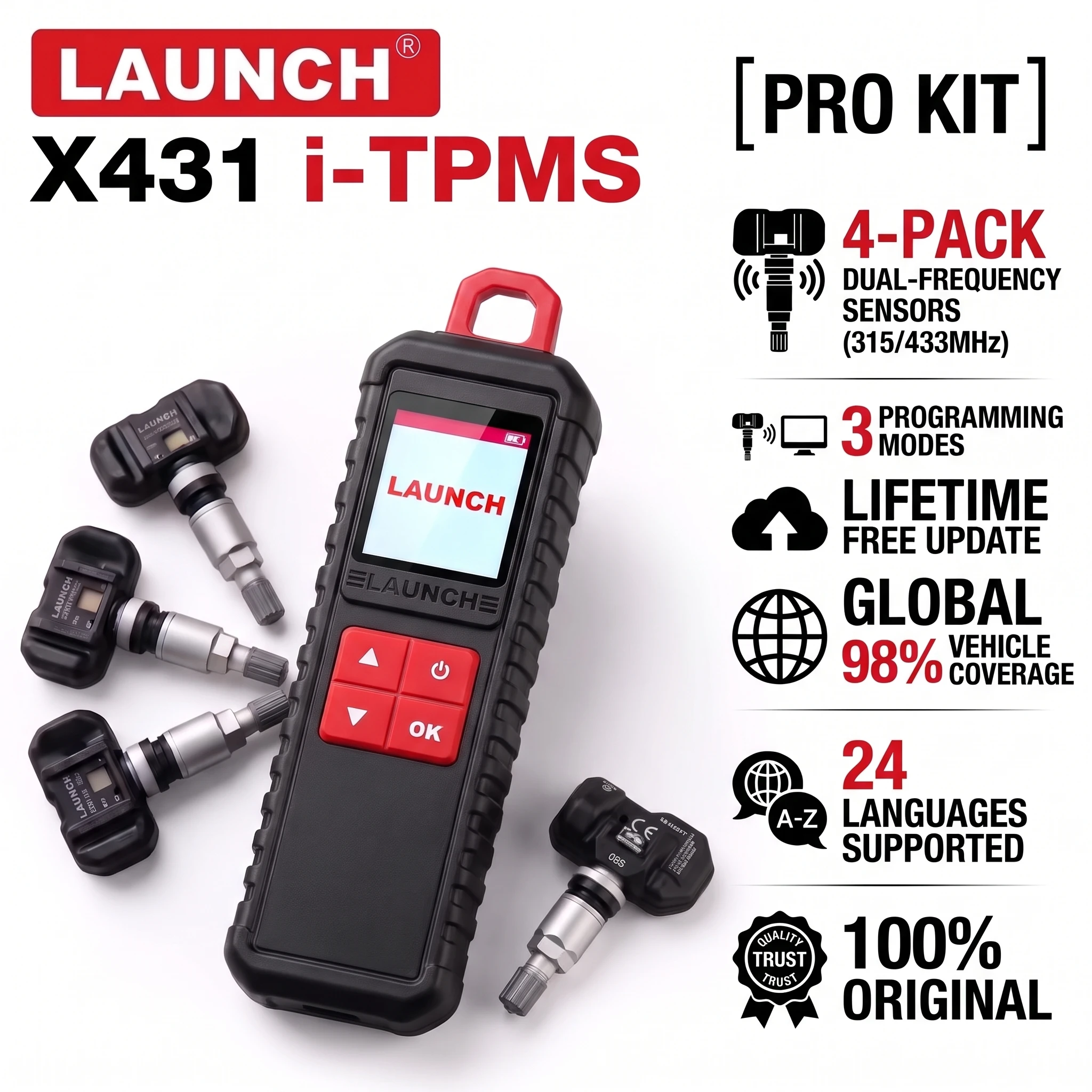 LAUNCH X431 i- TPMS Programming Tool Car Tire Pressure Sensor Diagnostic Activate Relearn 315/433MHz for Android X431 Pro TSGUN