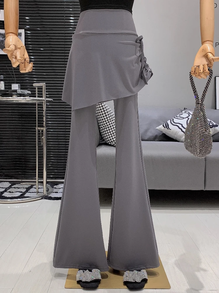 

Спортивные брюки с высокой талией, женские брюки-клеш для йоги, корейские брюки-кюлоты из двух предметов с завязками для девочек, повседневные брюки для фитнеса