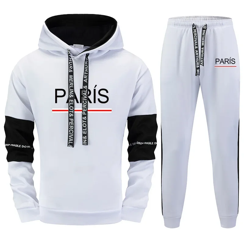 باريس طباعة هوديي Sweatpants الرجال رياضية يوميا عارضة رياضي عداء ببطء مجموعة الأزياء الحضرية الرياضية الشارع الشهير البلوز