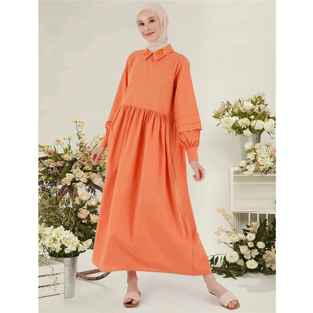 

Casual Women Ladies Long Sleeve Maxi Dress Embroidery Abaya Kaftan Muslim Loose Party Gown Turkey Abayas Islamic Clothing Caftan