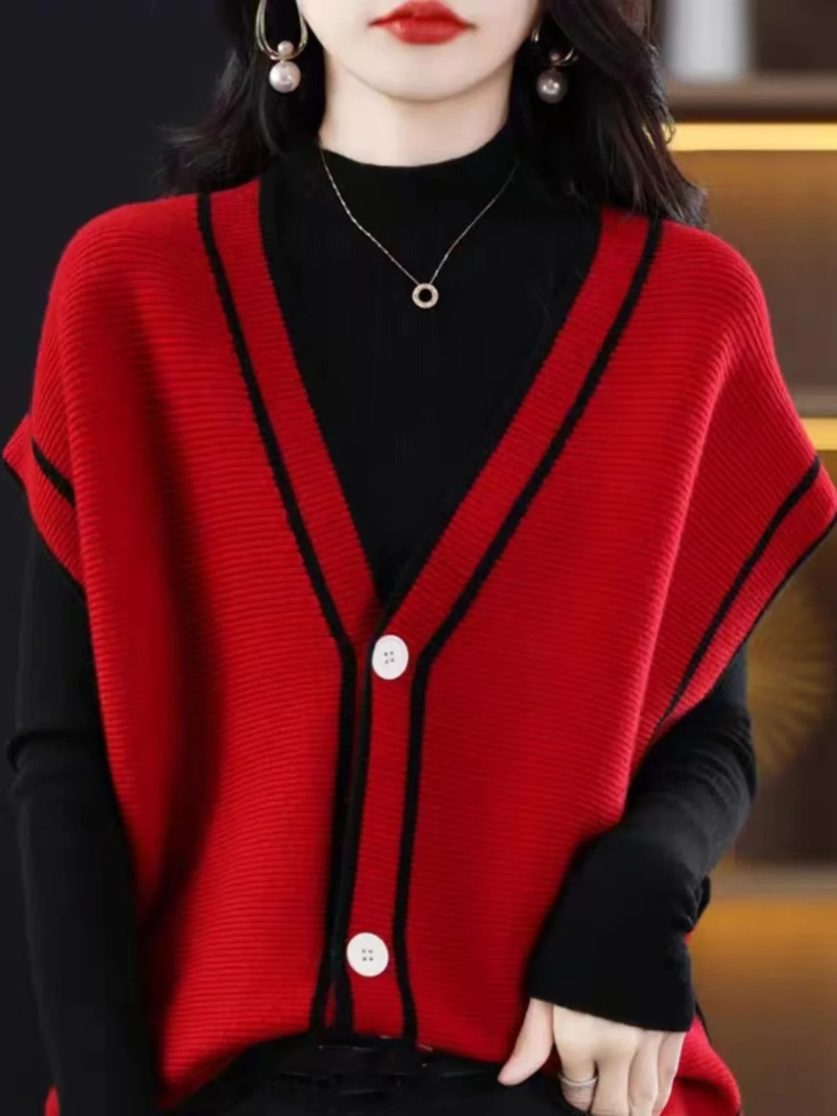 

Женский вязаный кардиган большого размера, жилет, осень-зима, свободный крой, универсальный повседневный топ на пуговицах с V-образным вырезом