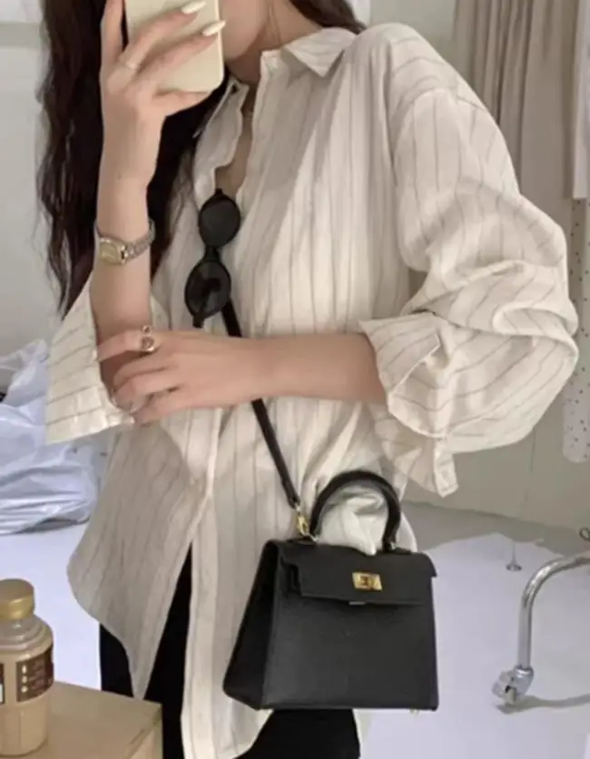 

2025 Women's Shirt Autumn and Winter New Hot Selling Latest Fashion Casual Striped Button Long Sleeved Cardigan Women's Clothing