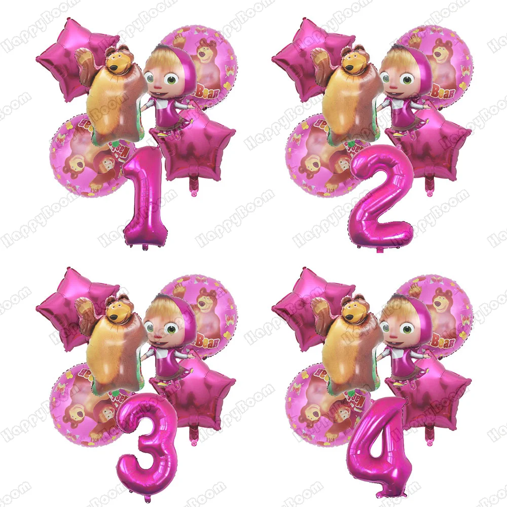 1 Juego de Globos de Masha y el Oso, Globo de Número Rojo de 32 Pulgadas, Decoración para Fiestas de Cumpleaños de Niños y Niñas, Baby Shower, Revelación de Género