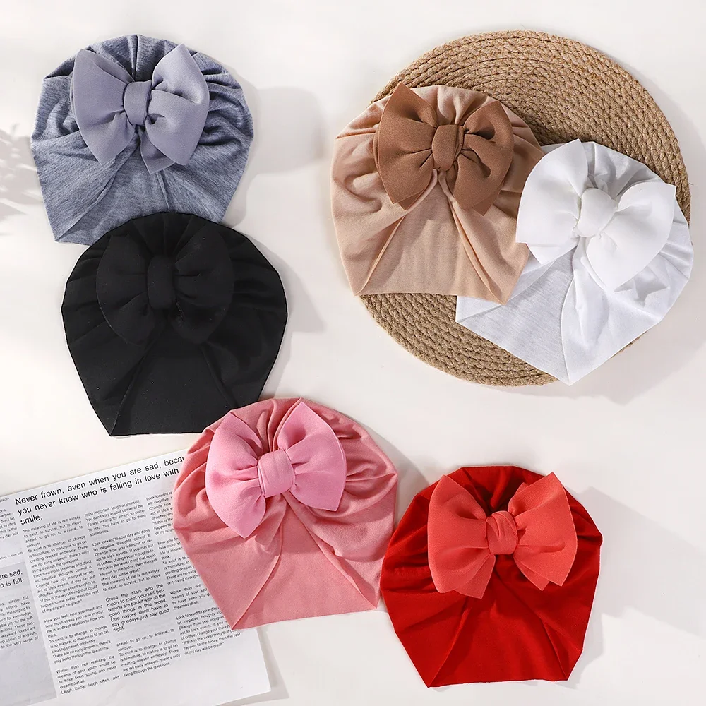 Solid Bow Turban Baby Hats Caps for Newborn Boy Girl Beanies Thin Toddler Hospital Headwraps Kids Hair Accessories 0-3T