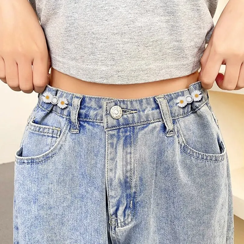 2 Pcs Daisy Flowers Pants Brooches Buckle Pins Tighten Waist Waist Clip Adjustable Snap Detachable Button For Pants Jeans E