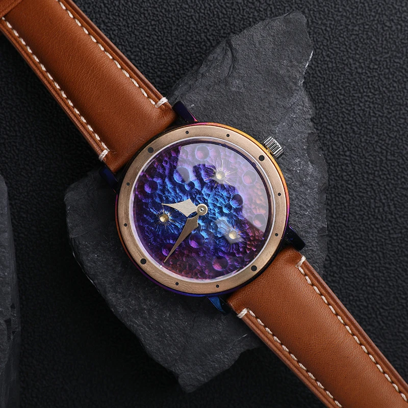 men's titanium hypoallergenic business automatic mechanical watch water resistant cowhide strap sapphire glass 42mm wristwatch
