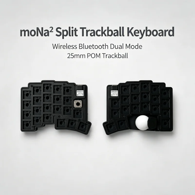 Mona² Wireless Split Trackball Keyboard Kit 42 Keys Columnar 25mm Pom Trackball Rechargeable Zmk Bluetooth Wireless Keyboard