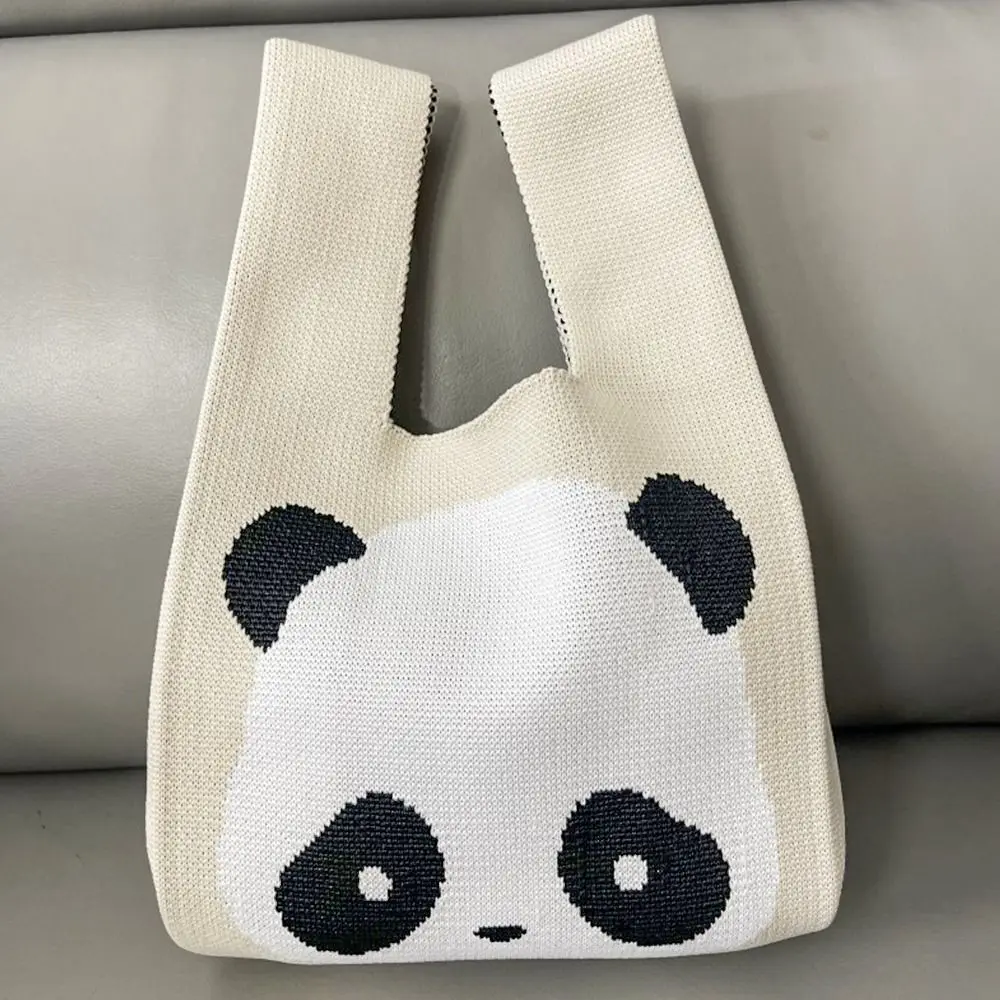 Cute Panda Handbag Bear Dog Handmade Lunch Bags Vest Leisure Knitted Shoulder Bag Students