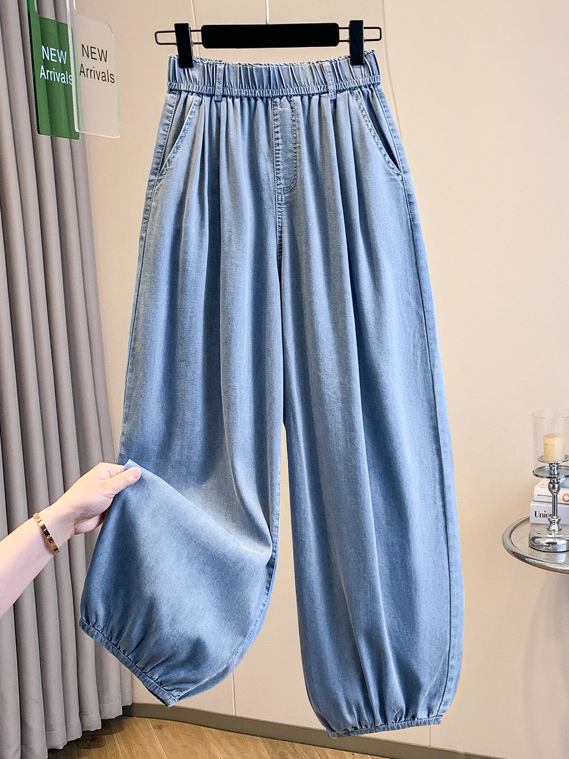 

plus Size Women's High Waist Ice Silk Harlan Jeans Casual Summer Slimming Loose Fit Denim Pants Comfortable Breathable