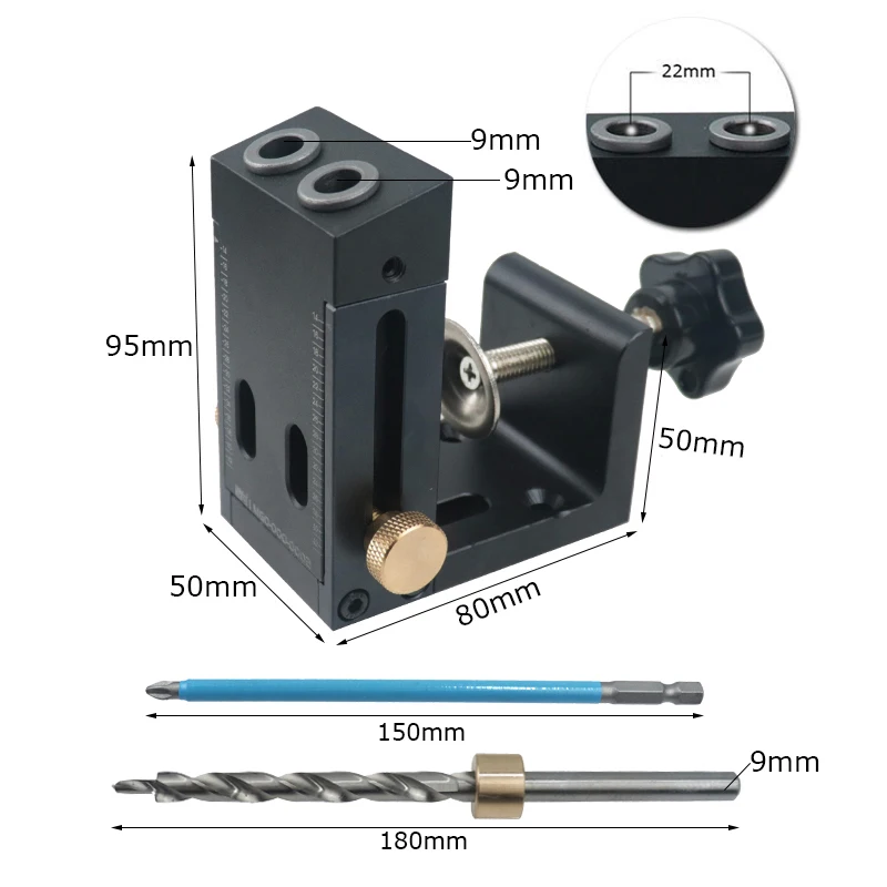 Taşınabilir cep delik Jig kiti eğimli delik Doweling Jig 15 derece açı delgeç\'in ev dolabı mobilya marangozluk araçları