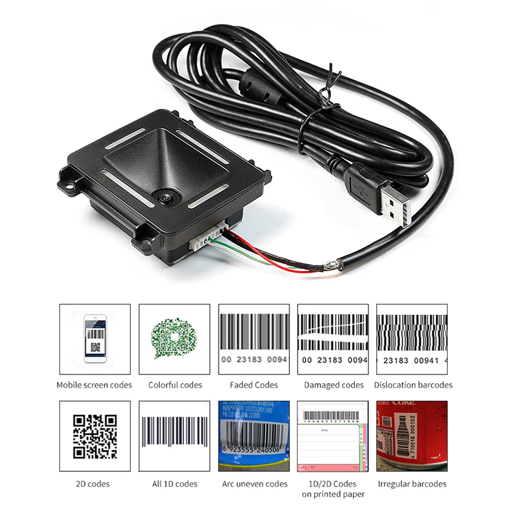 Embedded Barcode Scanner Self-Induction 1D 2D QR Bar Code Reader Module Support RS-232/ TTL/USB Port Connection Auto Scanning