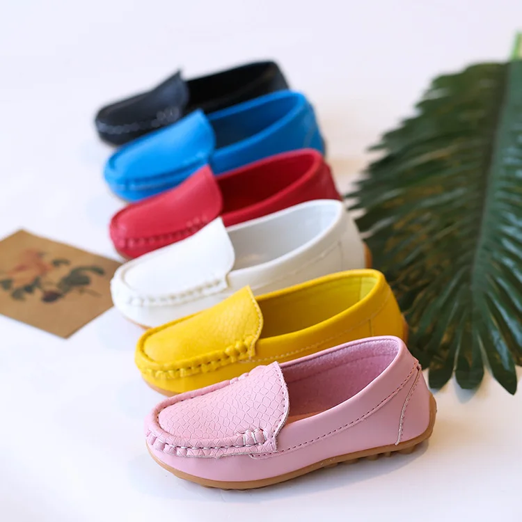 Kids'Casual Shoes Solid Color PU Leather Fashion Spring Flat Shoes For Children Anti-slip Black White Shoes Size 21-36