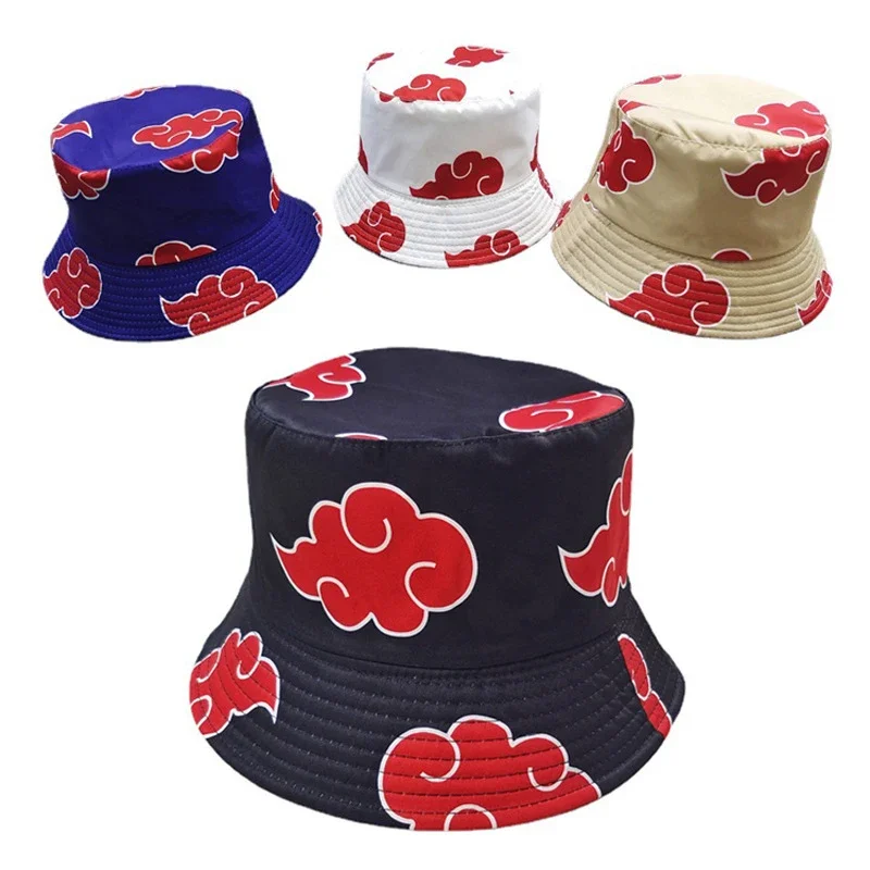 MINISO Anime Cartoon Naruto Akatsuki Red Cloud Adult Bucket Hat Spring Autumn Men Women Outdoor Sport Fisherman Sunshade Hat