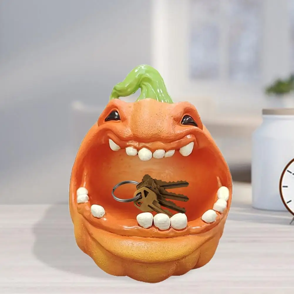 Resin Pumpkin Storage Box Spooky Halloween Pumpkin Storage Box Big Mouth Cartoon Head Resin Figurine for Jewelry for Festive