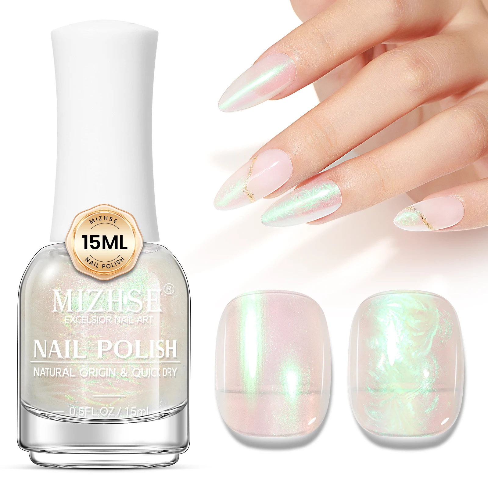 MIZHSE 15 ML Mermaid Pearl Nail Polish Pearlescent Effect Nail Varnishes Aurora Film Nails Art Semis Permanent Nail Polish