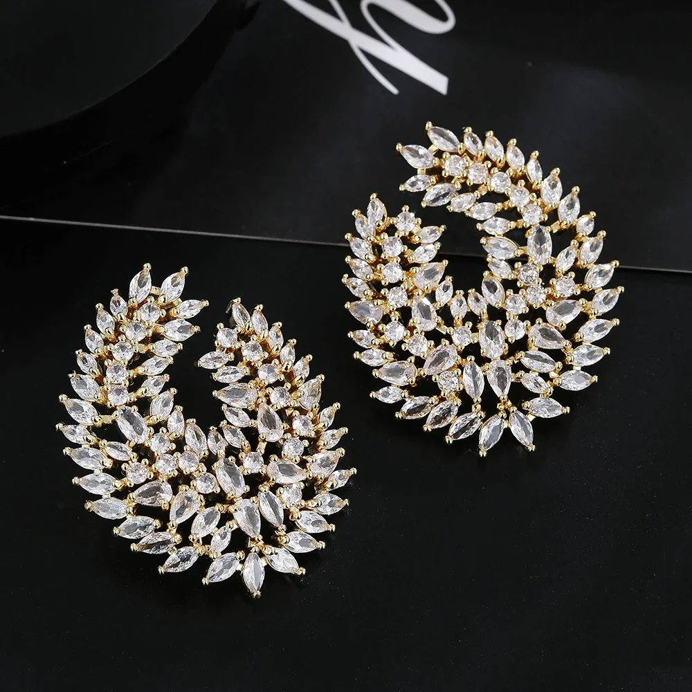 LXOEN Luxury Popular Gold Colour Waterdrop Full Mirco Paved Cubic Zircon Naija Wedding Earring Fashion Women Party Jewelry