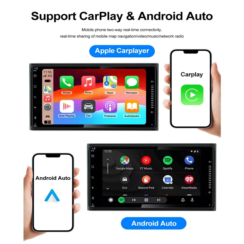 For Toyota 7inch Universal machine 2din android 8Cores DSP Car multimídia carplay android auto Radio GPS Stereo  Bluetooth