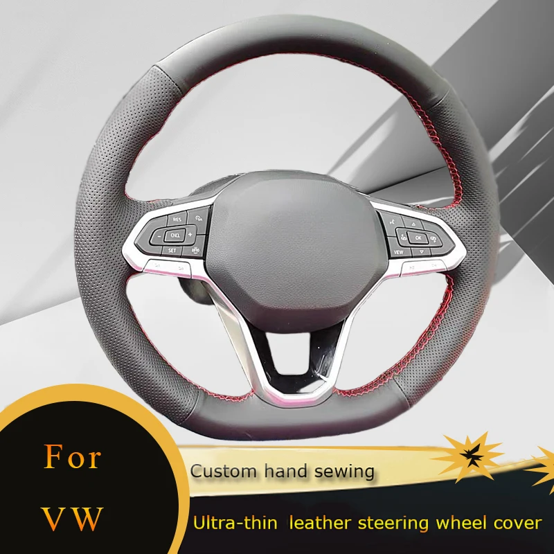 

DIY Car Steering Wheel Cover Non Slip Genuine Leather For Volkswagen VW Atlas Golf 8 Mk8 Polo Jetta Passat B9 Tiguan 2020-2022