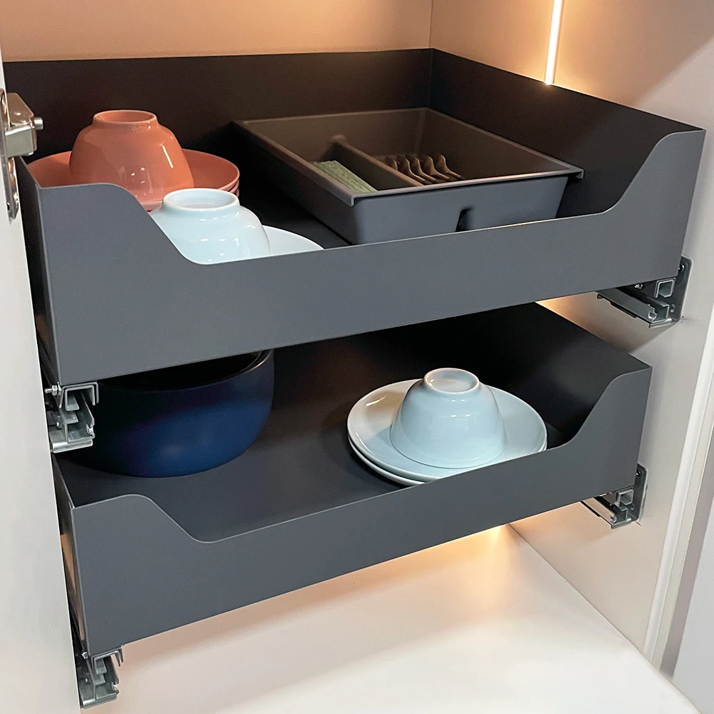 Cabinet Drawer Basket Pull Out Metal Four Side Storage Organizer Kitchen Drawer Organizer