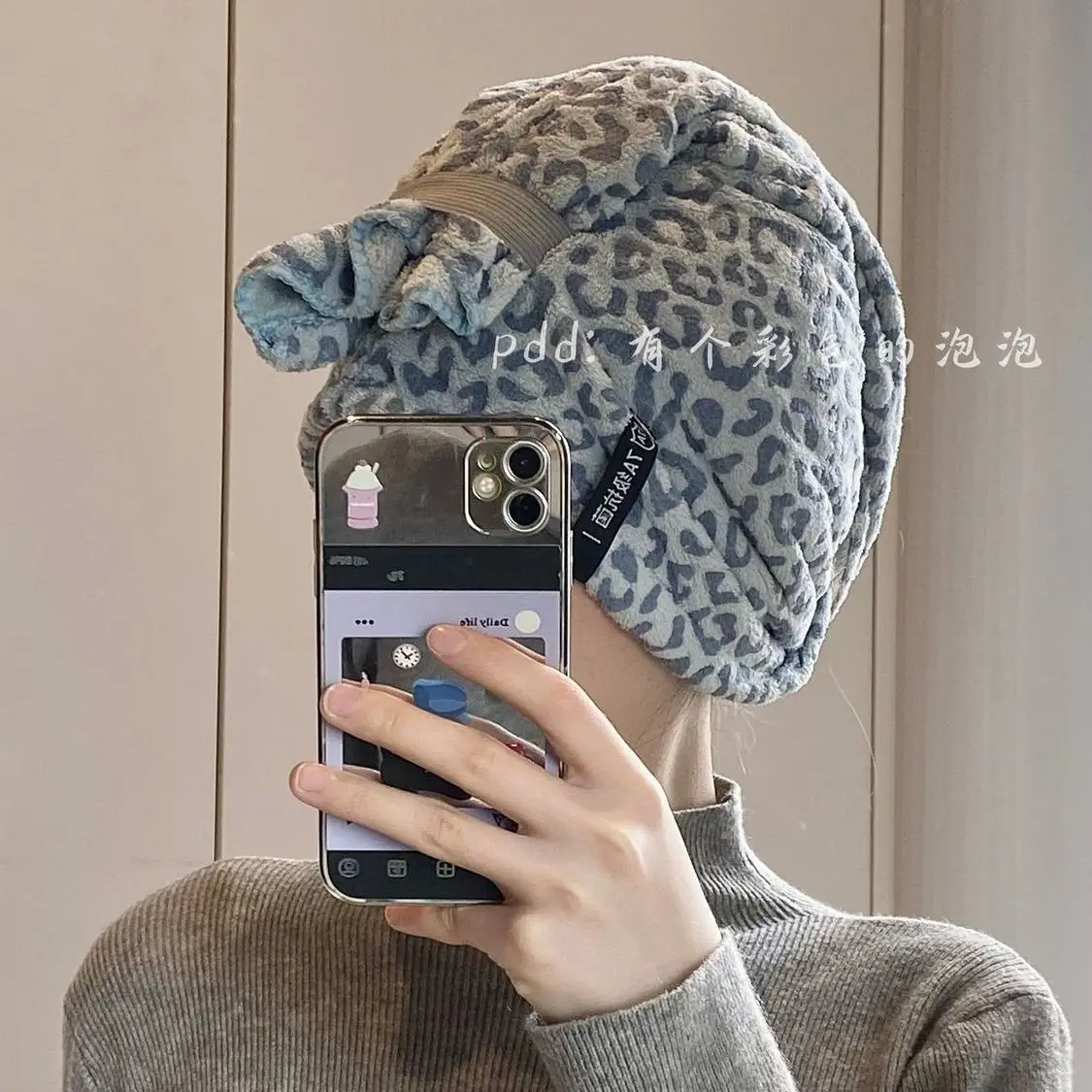 Leopard Print Microfiber Hair Towel Wrap Super Absorbent Quick Dry Anti Frizz Turban with Bow for Women Girls Wet Curly Long