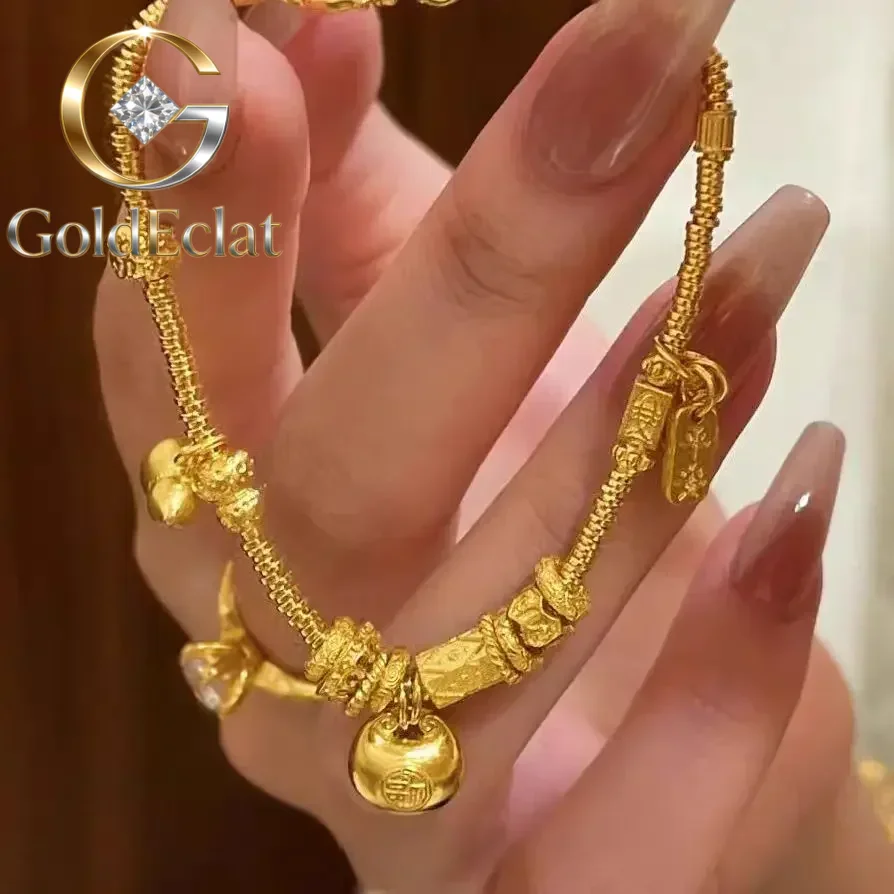 

Браслет GoldEclat Little Pangfu Gourd Dishes из настоящего золота 9999 пробы, 24K, женский, легкий, роскошный, в стиле ретро, универсальный, с ручкой-декором