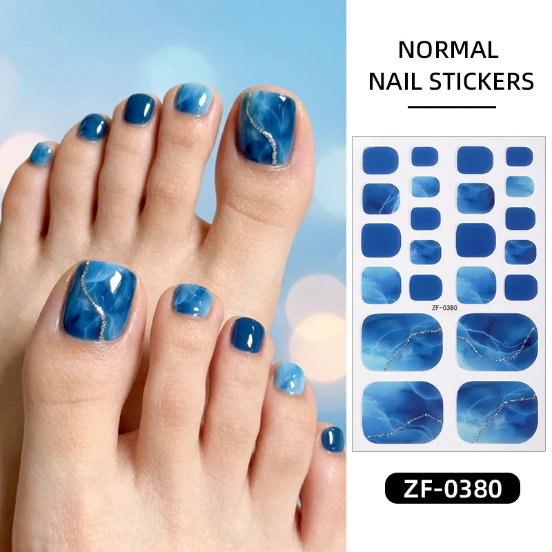 22Tips Gradient Marble Nail Stickers Starry Sky Design Baking Free Full Cover Toe Nail Strips DIY Foot Decoration