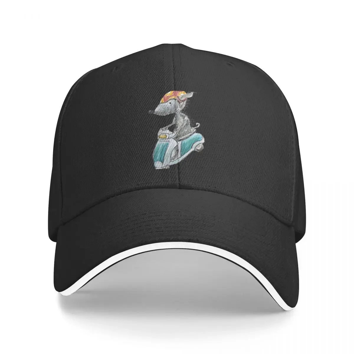 Dog Riding a Moped, Bedlington Terrier on a Motorbike Baseball Cap Horse Hat Golf Elegant Women's Hats Men's