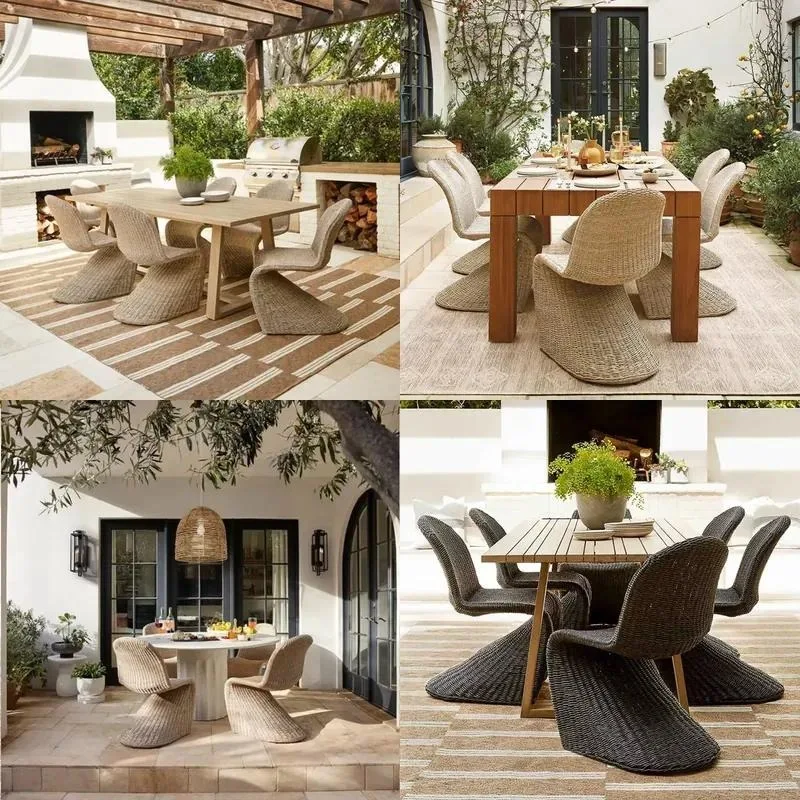 Outdoor Rattan Chair Bench and Teak Table Set for Garden Courtyard Hotel Leisure Furniture