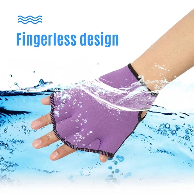 Fingerless Webbed Swim Gloves Double-sided Nylon Solid, Waterproof Gloves For Training Swimming Diving