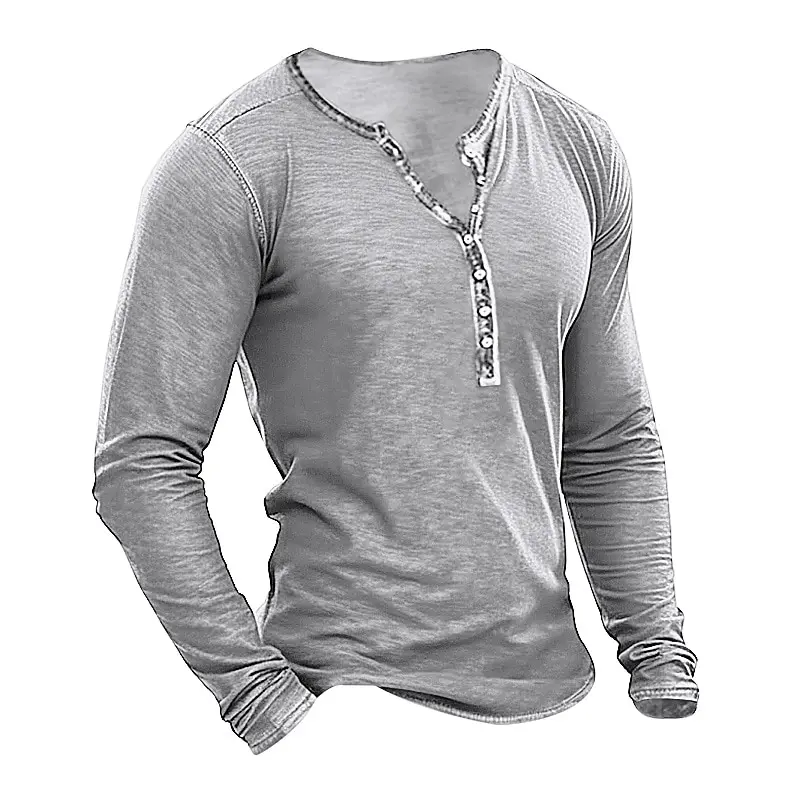 Vintage T-Shirt For Men Solid Color Graphic T Shirts Cotton Tees 3D Printing Long Sleeve V-Neck Tee Oversized Male Clothing Tops