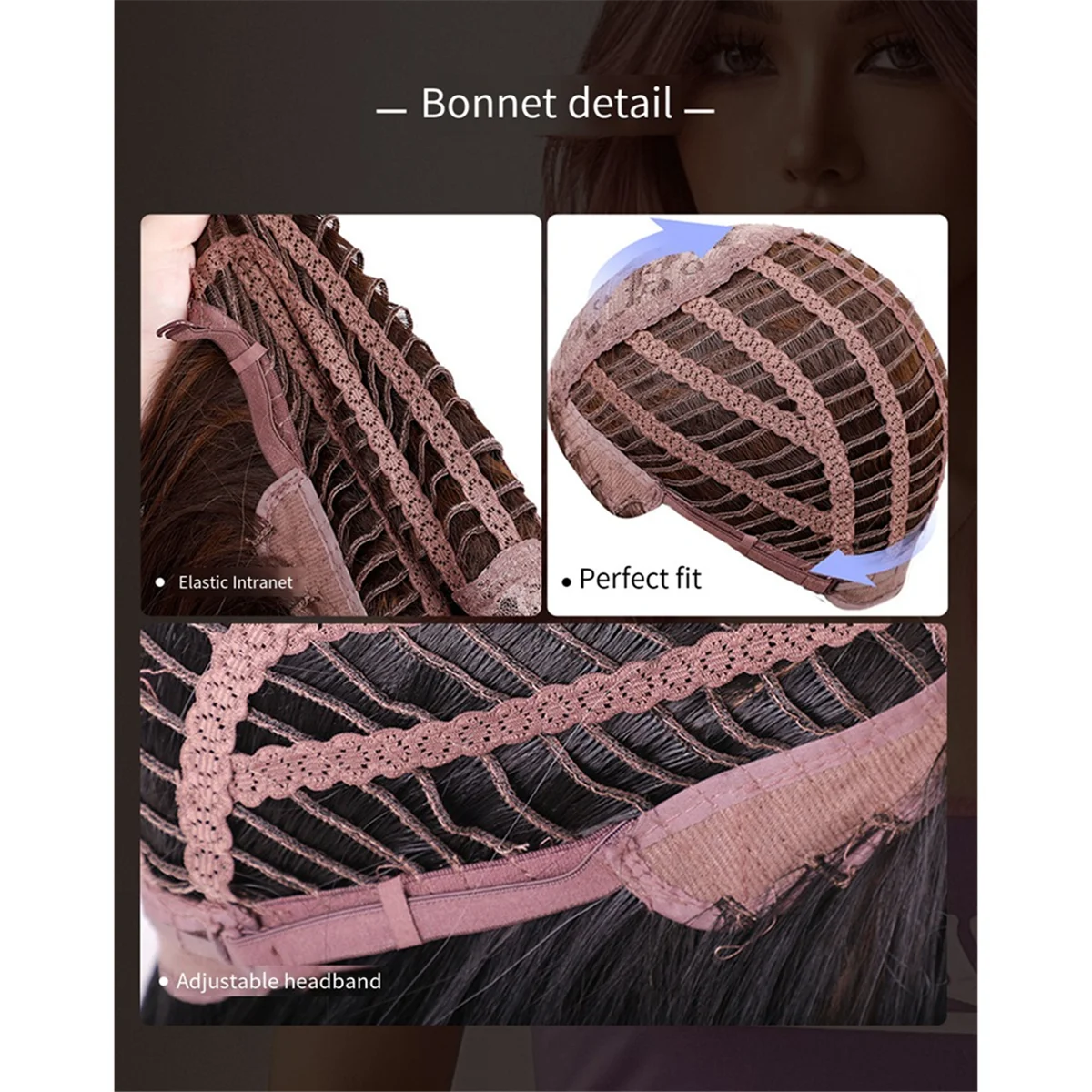 Abgu estilo europeu e americano peruca preto marrom com franja onda grande longo cabelo encaracolado cachos de fibra química destacando peruca