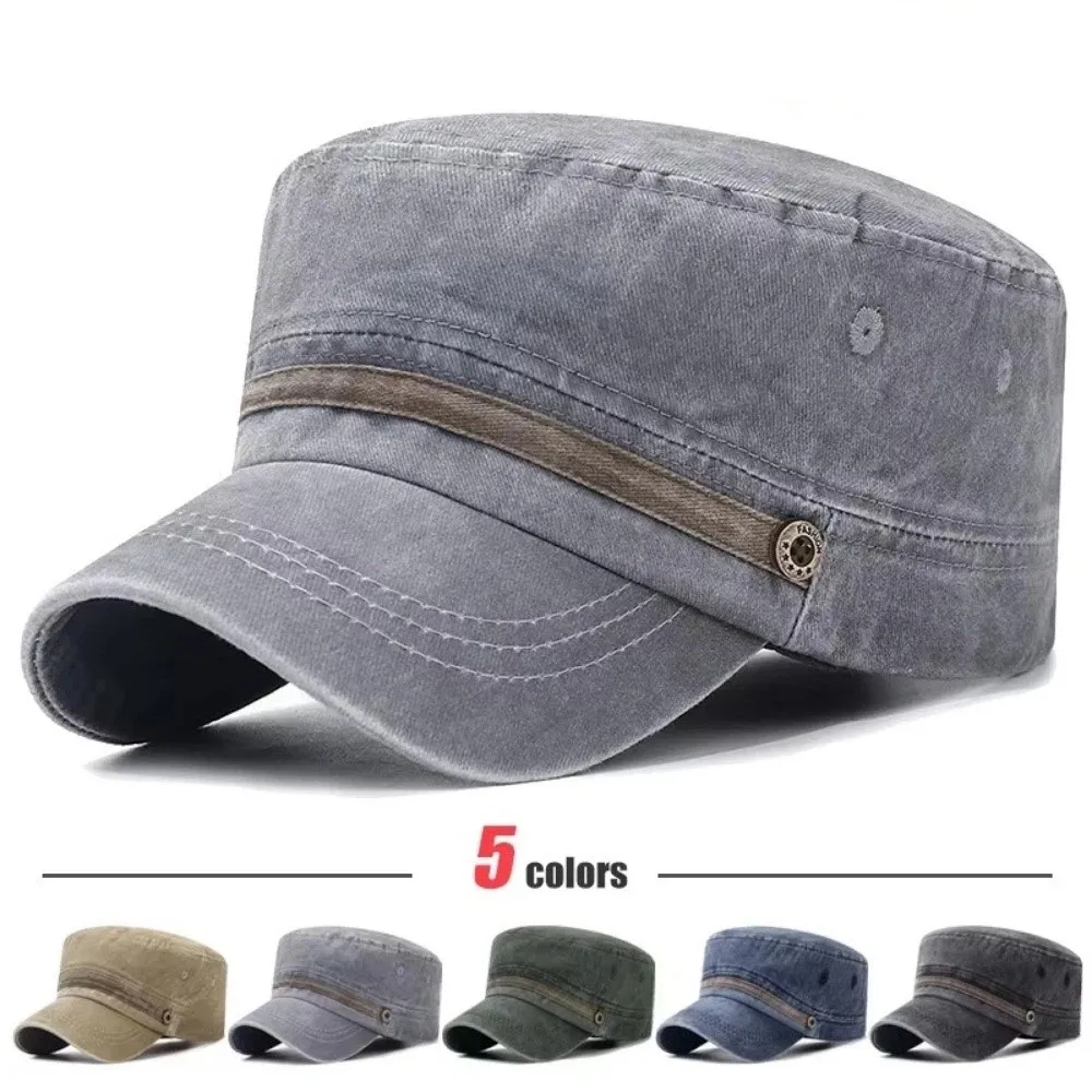 Retro Washed Cotton Big Head Flat Hat Adjustable Short Brim Sun Hat Breathable Spring Summer Middle-aged Dad Hat Men Women