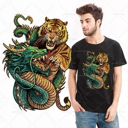 Dragon Tiger Battle Print Heat Transfer Vinyl Stickers Iron on Transfers for Man Clothes Hoodie Cool Patches Washable Appliques