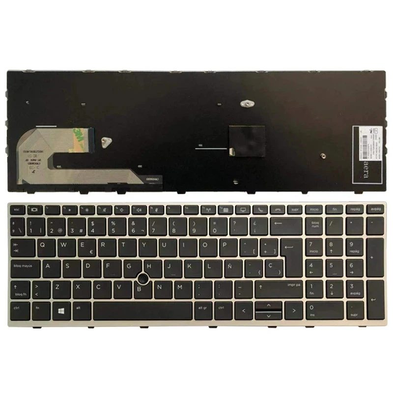 

KBHUB SP Spanish Laptop Keyboard For HP EliteBook 850 G5 855 G5 755 G5 750 G5 Silver Frame With Pointer