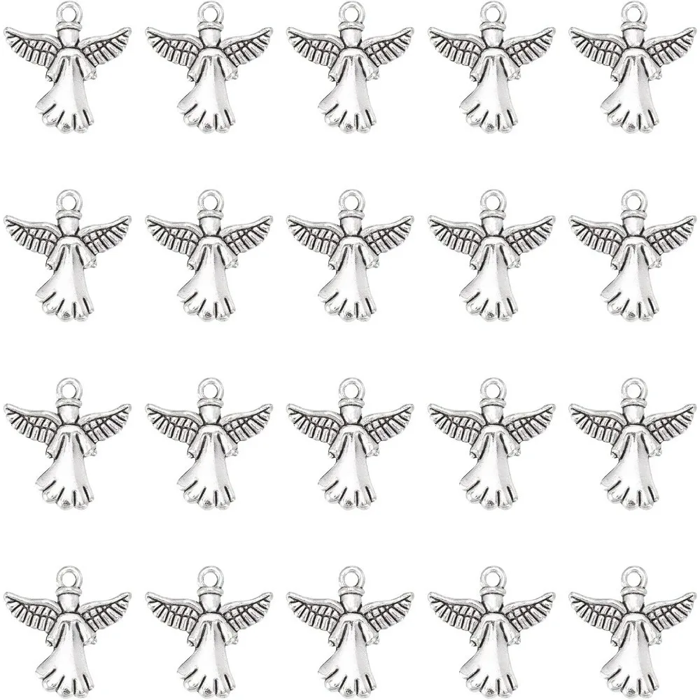 

40 шт., подвески в виде ангела, подвески в виде ангела-хранителя, объемные тибетские изделия для изготовления ювелирных изделий, подвески, рождественские серьги, ожерелье, ремесло, античное серебро